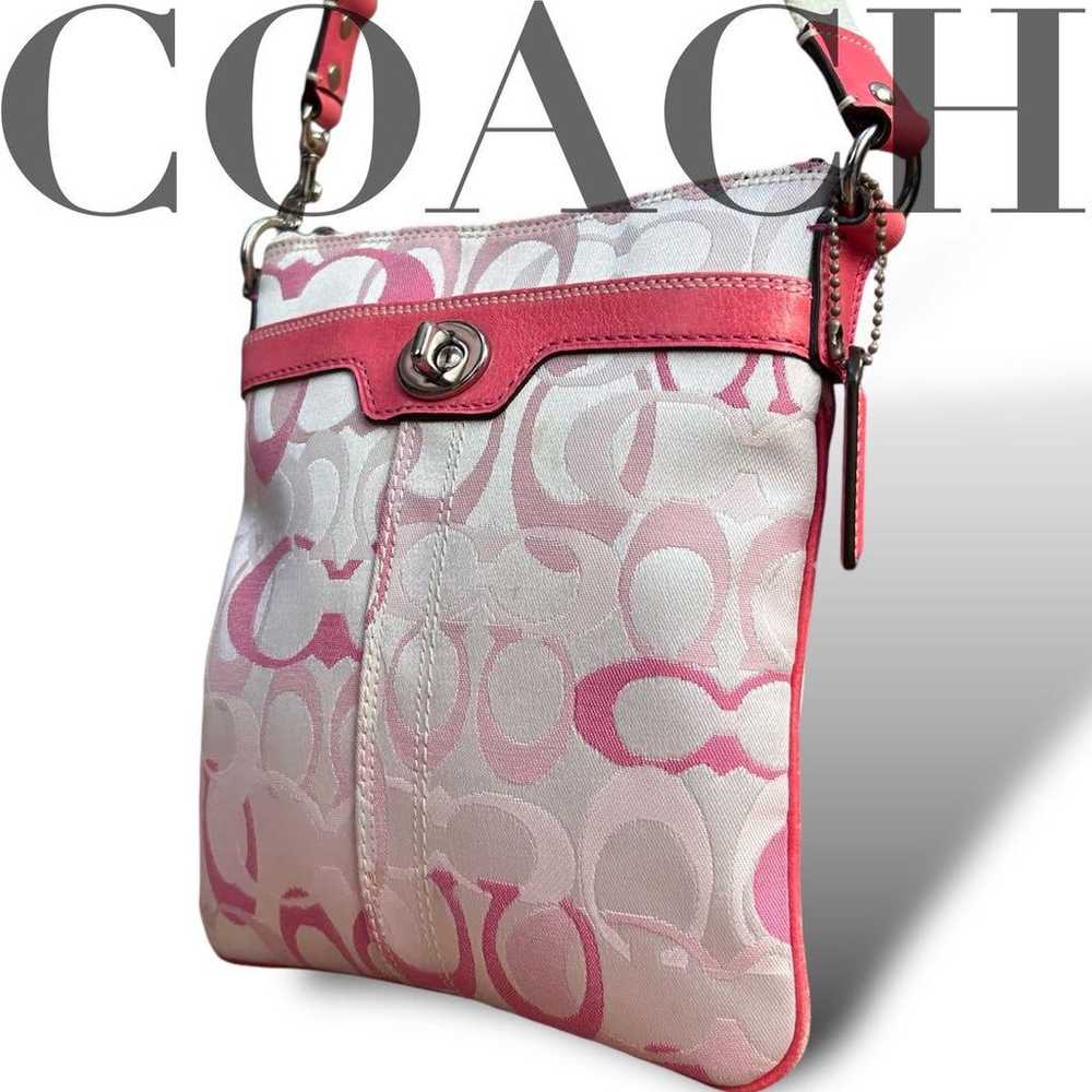 COACH shoulder bag signature canvas leather pink - image 1