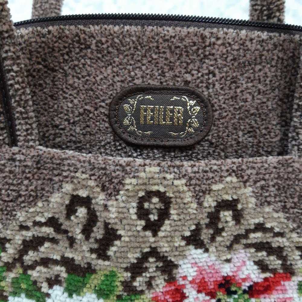 FEILER Handbag, Brown, Floral Pattern, Chenille W… - image 11