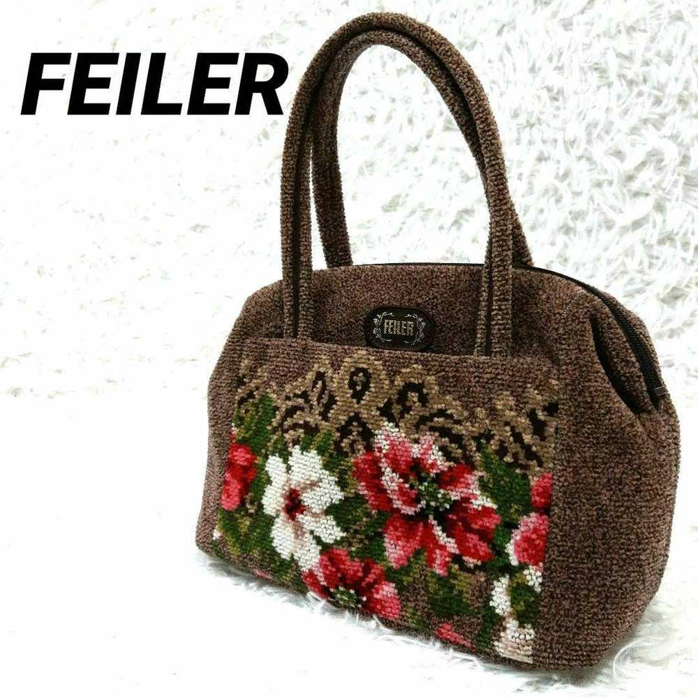 FEILER Handbag, Brown, Floral Pattern, Chenille W… - image 1