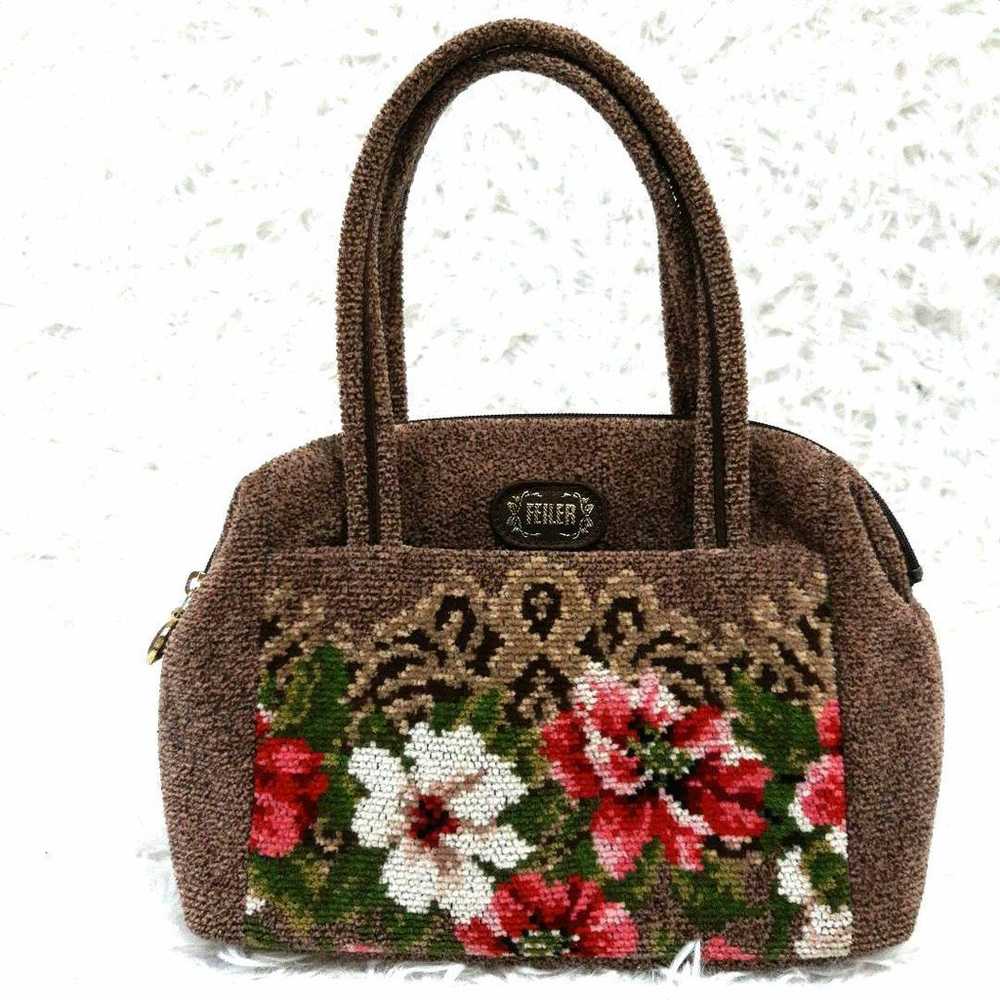 FEILER Handbag, Brown, Floral Pattern, Chenille W… - image 2