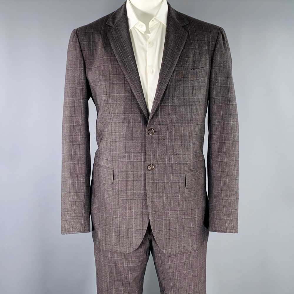 Sartorio Brown Grey Plaid Wool Notch Lapel Suit - image 1