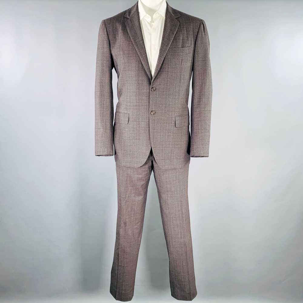 Sartorio Brown Grey Plaid Wool Notch Lapel Suit - image 2