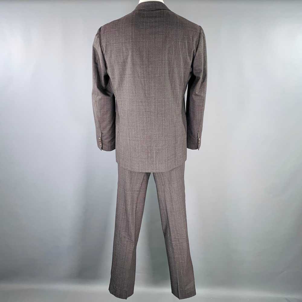 Sartorio Brown Grey Plaid Wool Notch Lapel Suit - image 3