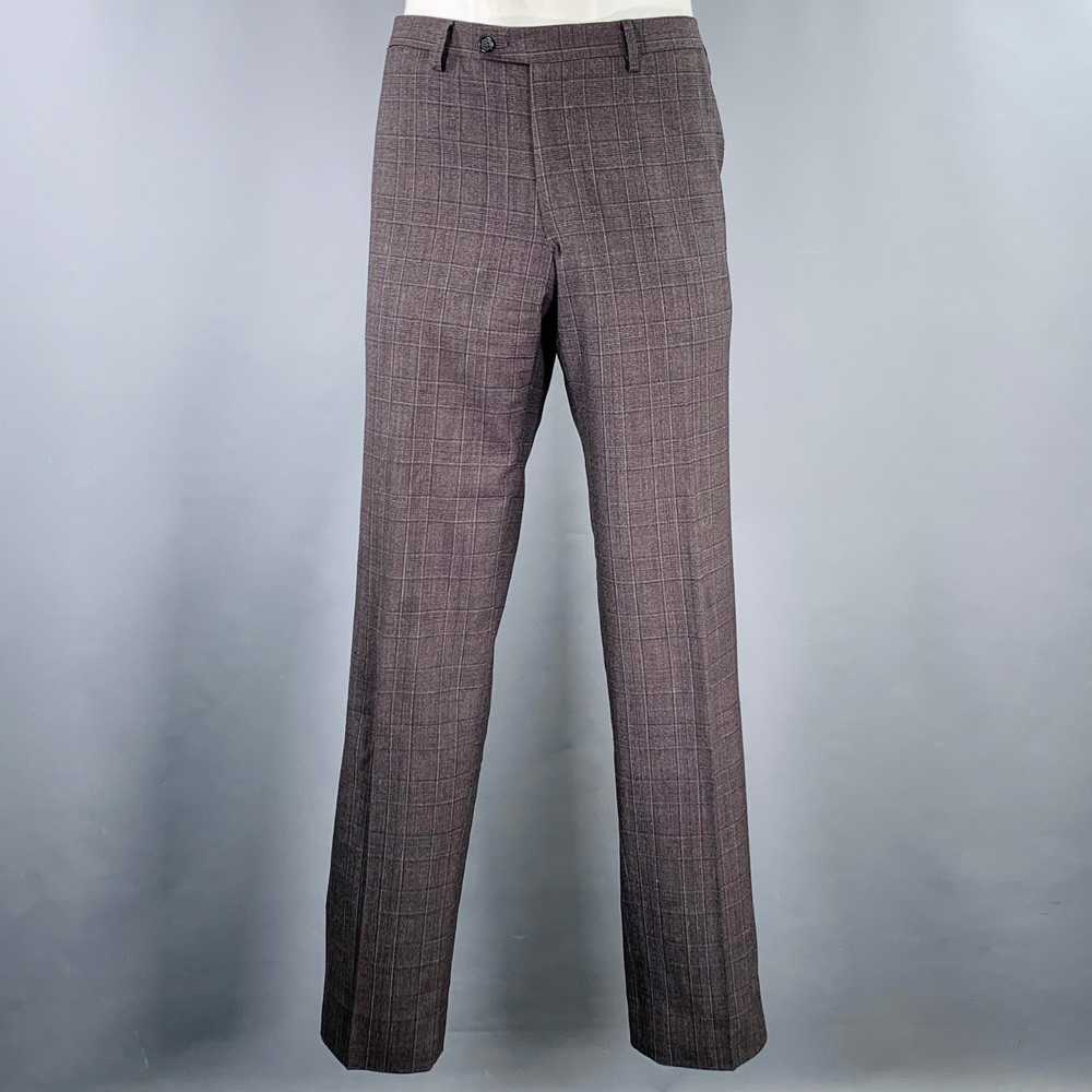 Sartorio Brown Grey Plaid Wool Notch Lapel Suit - image 4