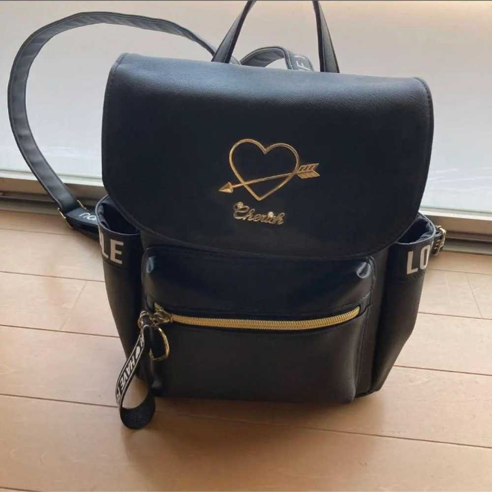 Black Synthetic Leather Bag with Heart Embroidery - image 1