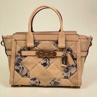 COACH TAUPE GUNMETAL EXOTIC PATCHWORK SATCHEL HAND