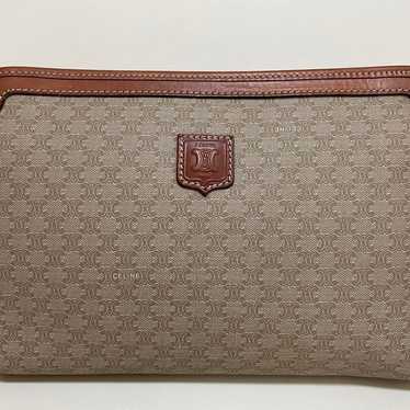 CELINE Clutch Bag Beige Canvas