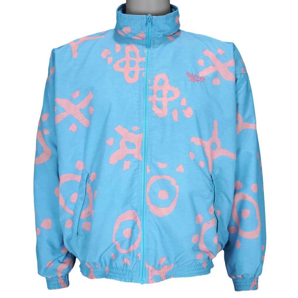 Reebok - Light Blue Patterned Windbreaker 1990s M… - image 1