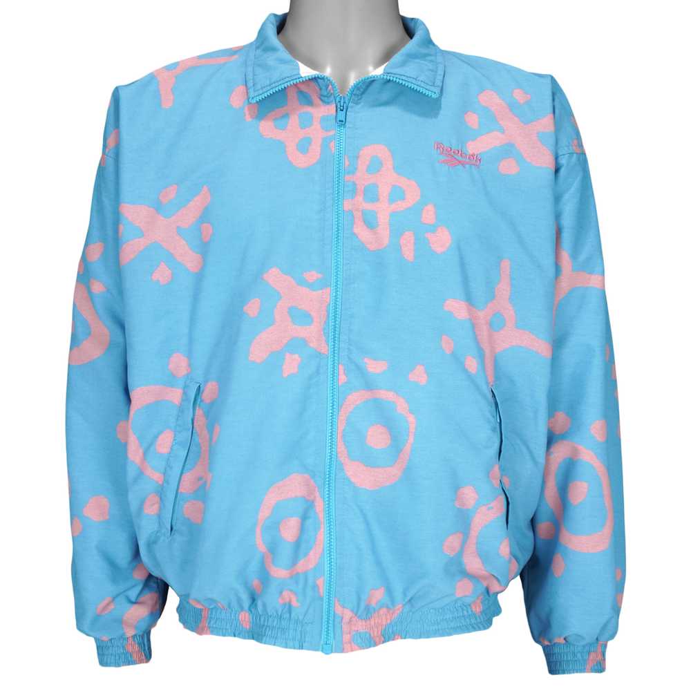 Reebok - Light Blue Patterned Windbreaker 1990s M… - image 2