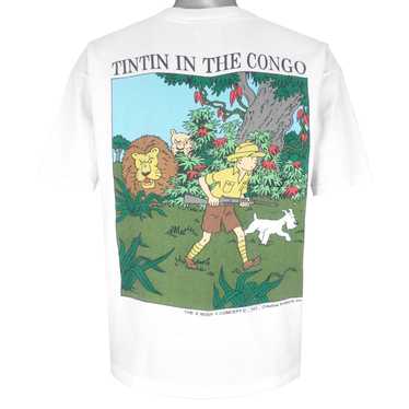 Large Herge the adventures of TINTIN in Congo white cartoon t-shirt comic tee hot gr