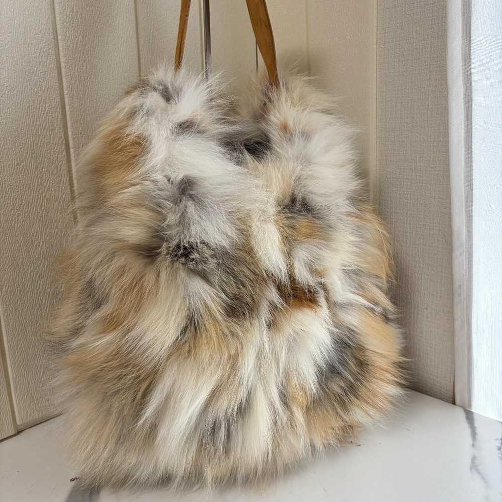 【Like New】ANITA BILARDI Fur Tote Bag White × Brow… - image 1