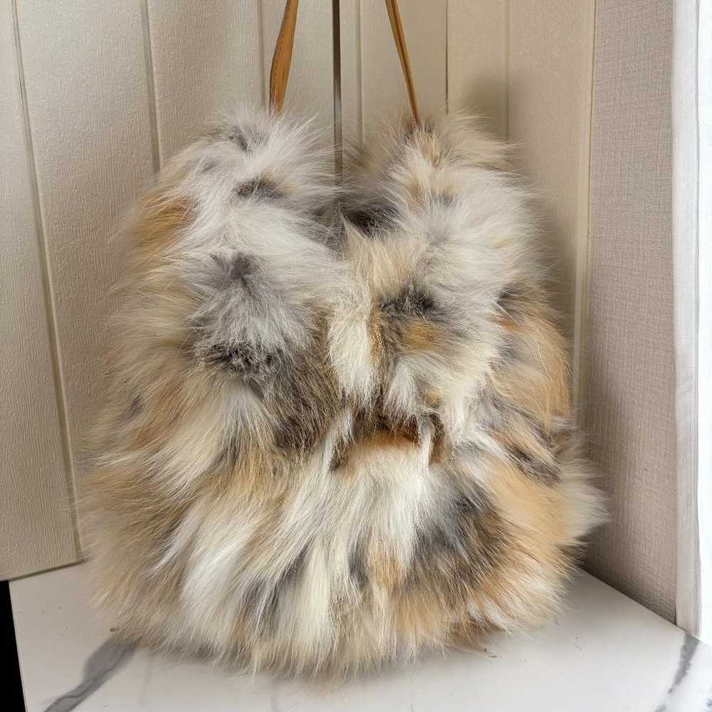 【Like New】ANITA BILARDI Fur Tote Bag White × Brow… - image 2