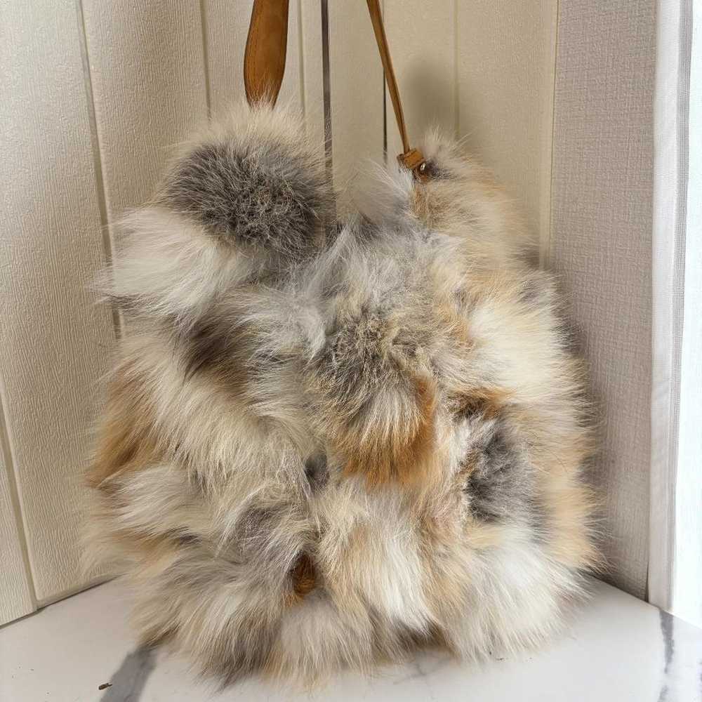 【Like New】ANITA BILARDI Fur Tote Bag White × Brow… - image 3