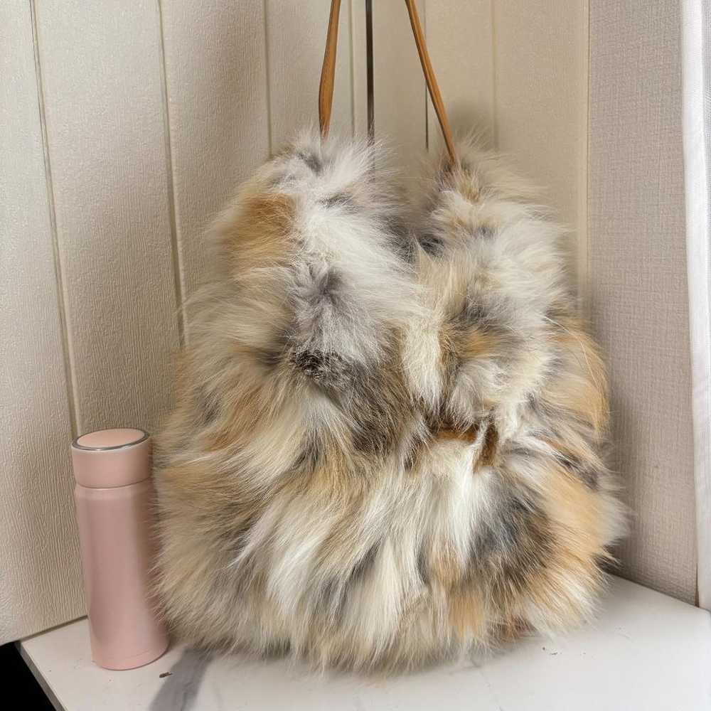 【Like New】ANITA BILARDI Fur Tote Bag White × Brow… - image 4