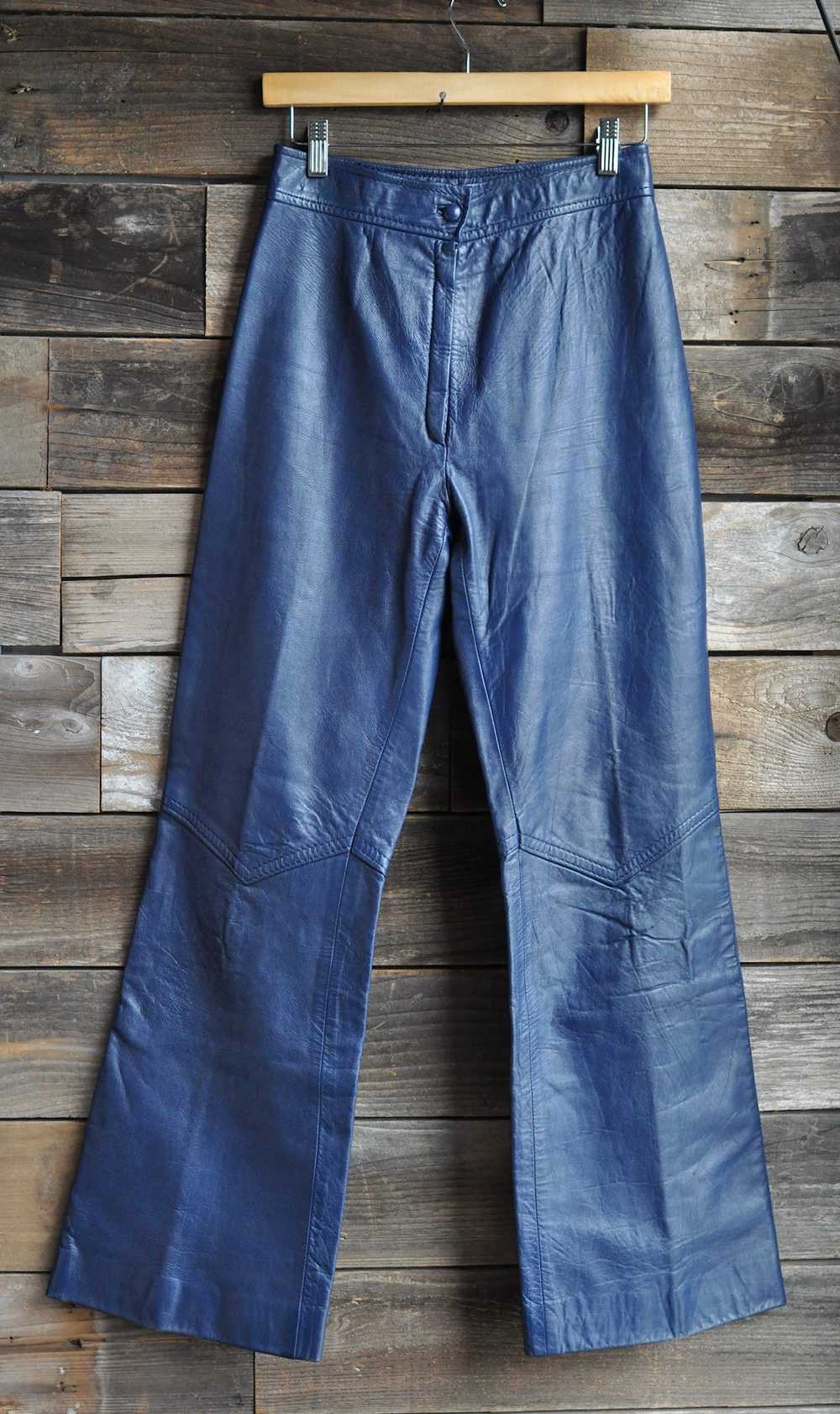 60s/70s Navy Blue Leather Flares | 0 - image 1