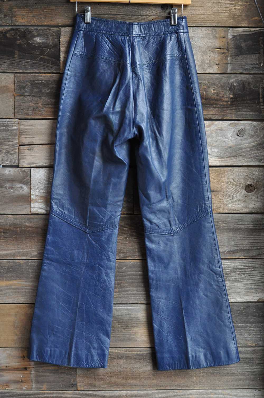 60s/70s Navy Blue Leather Flares | 0 - image 2