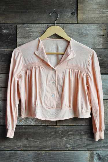 30s Baby Pink Munsingwear Darned Cropped Long Slee