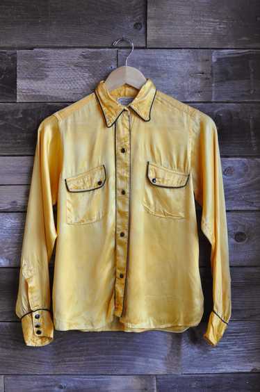 40s H Bar C Yellow Satin Rayon Western Shirt | Fem