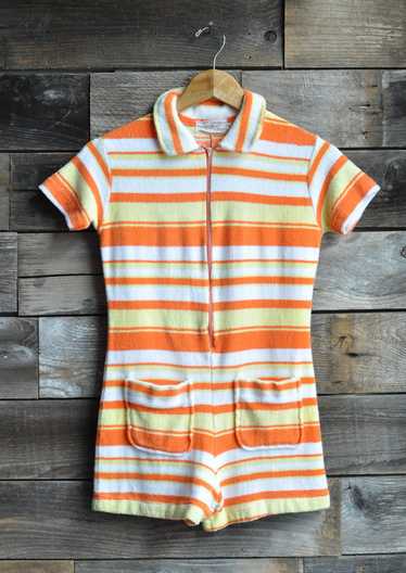 60s/70s Striped Terrycloth Playsuit Romper | Femme