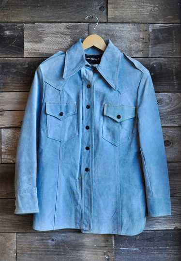 70s Baby Blue AMF Harley Davidson Suede Snap Jacke