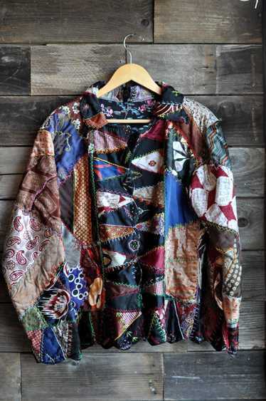 Antique Silk Handmade Crazy Quilt Coat | Medium