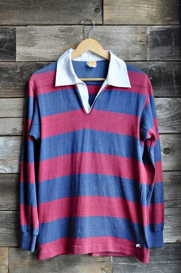 70s Hang Ten Maroon & Navy Striped Rugby Polo | S