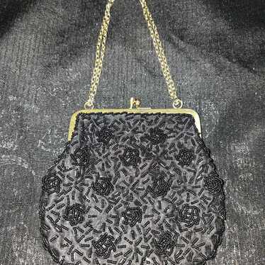 Vintage black beaded flapper style purse