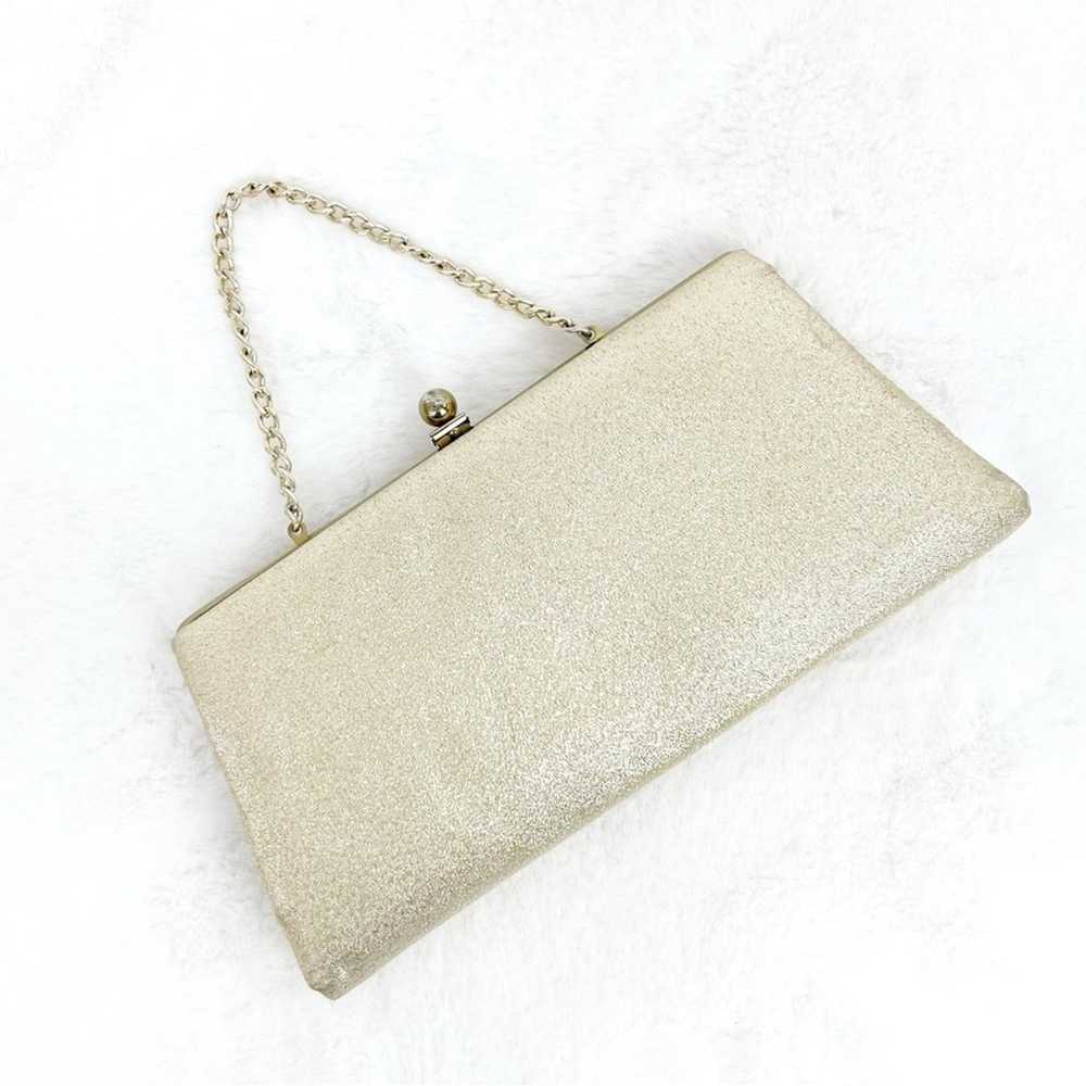 Vintage 60s Clutch Purse Gold Metallic Gold Chain… - image 1