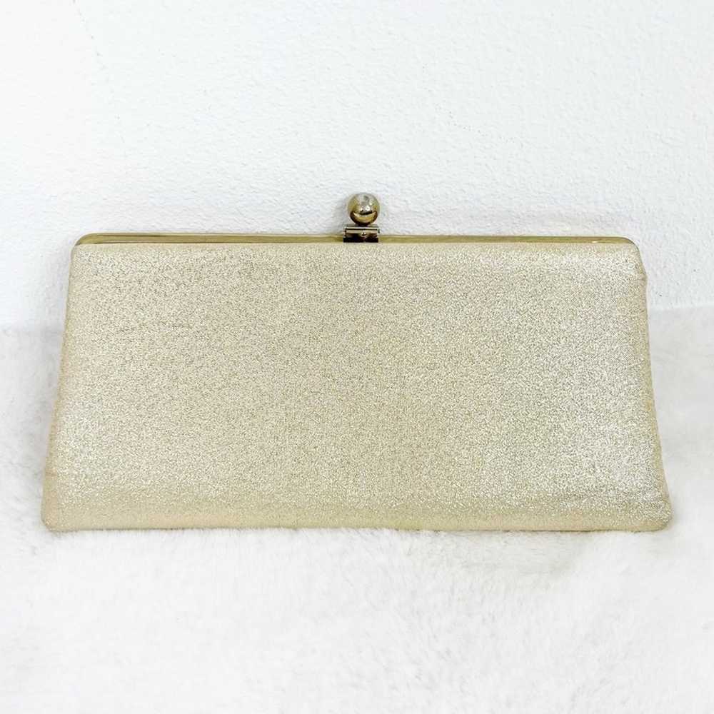 Vintage 60s Clutch Purse Gold Metallic Gold Chain… - image 2