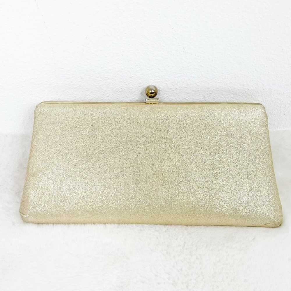 Vintage 60s Clutch Purse Gold Metallic Gold Chain… - image 3