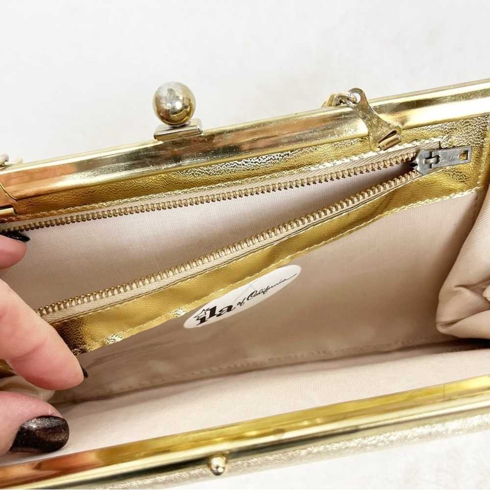 Vintage 60s Clutch Purse Gold Metallic Gold Chain… - image 7