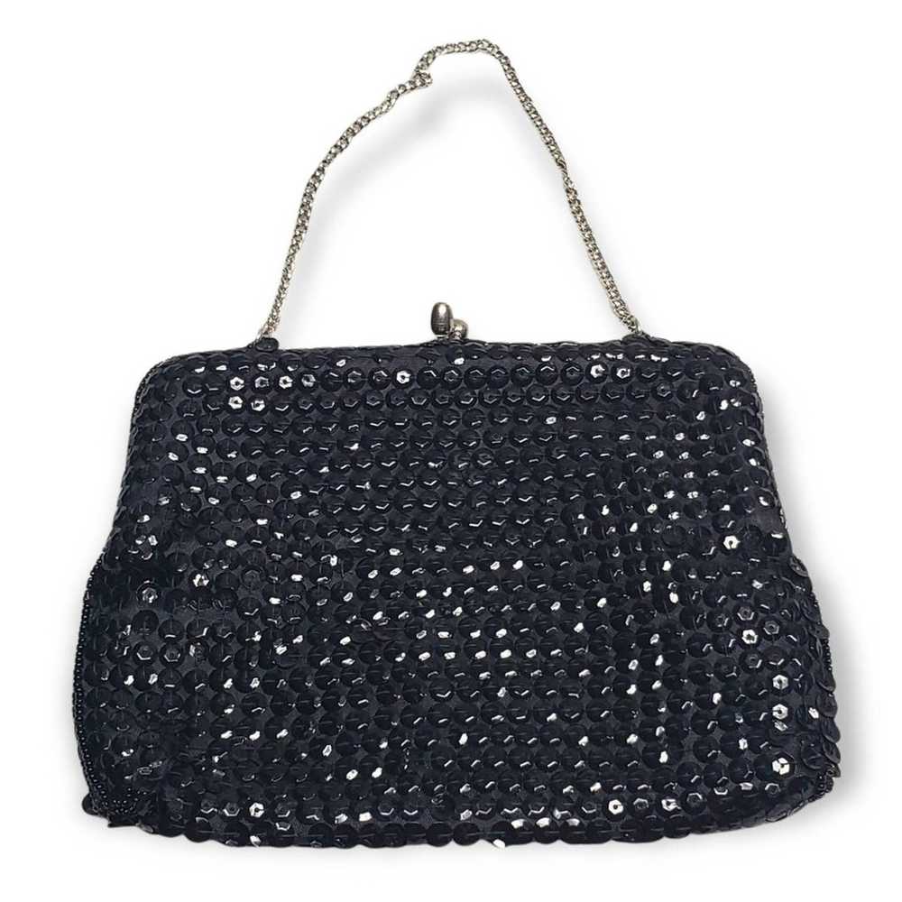 La Regale Black Sequin Evening Clutch / Purse Flo… - image 2