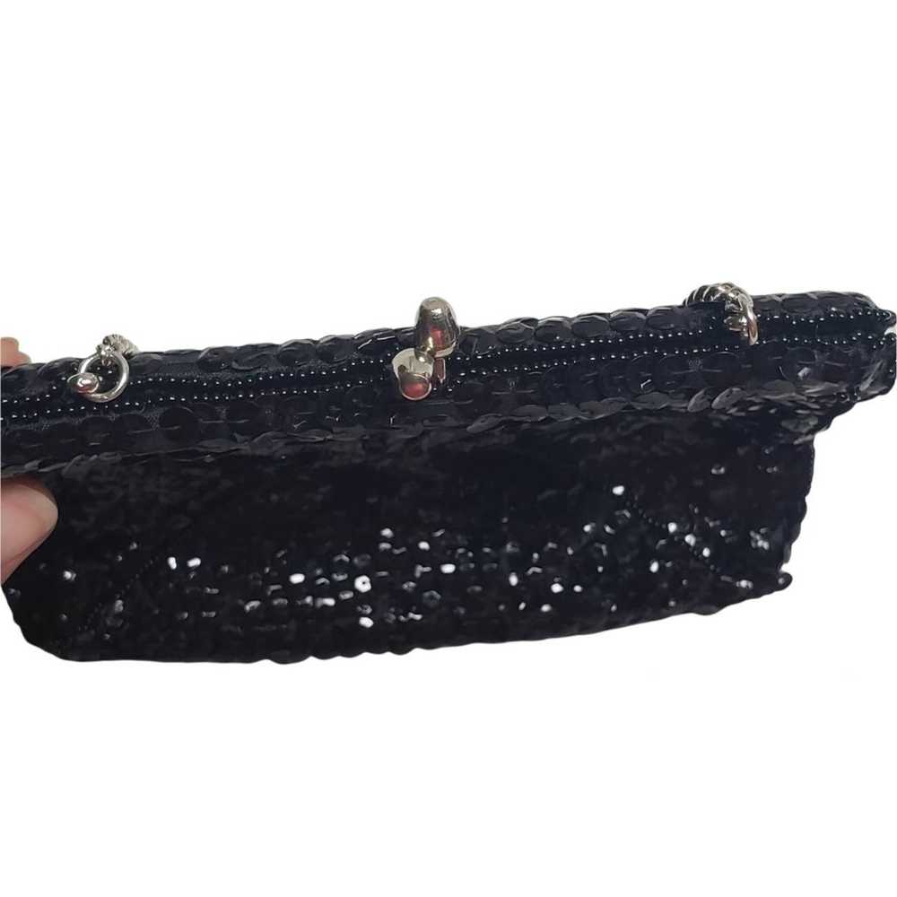 La Regale Black Sequin Evening Clutch / Purse Flo… - image 3