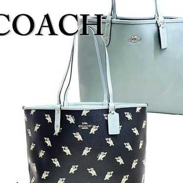 COACH-Reversible City Tote with Party Owls Wallet, retailer Keychain & wrislet bundle