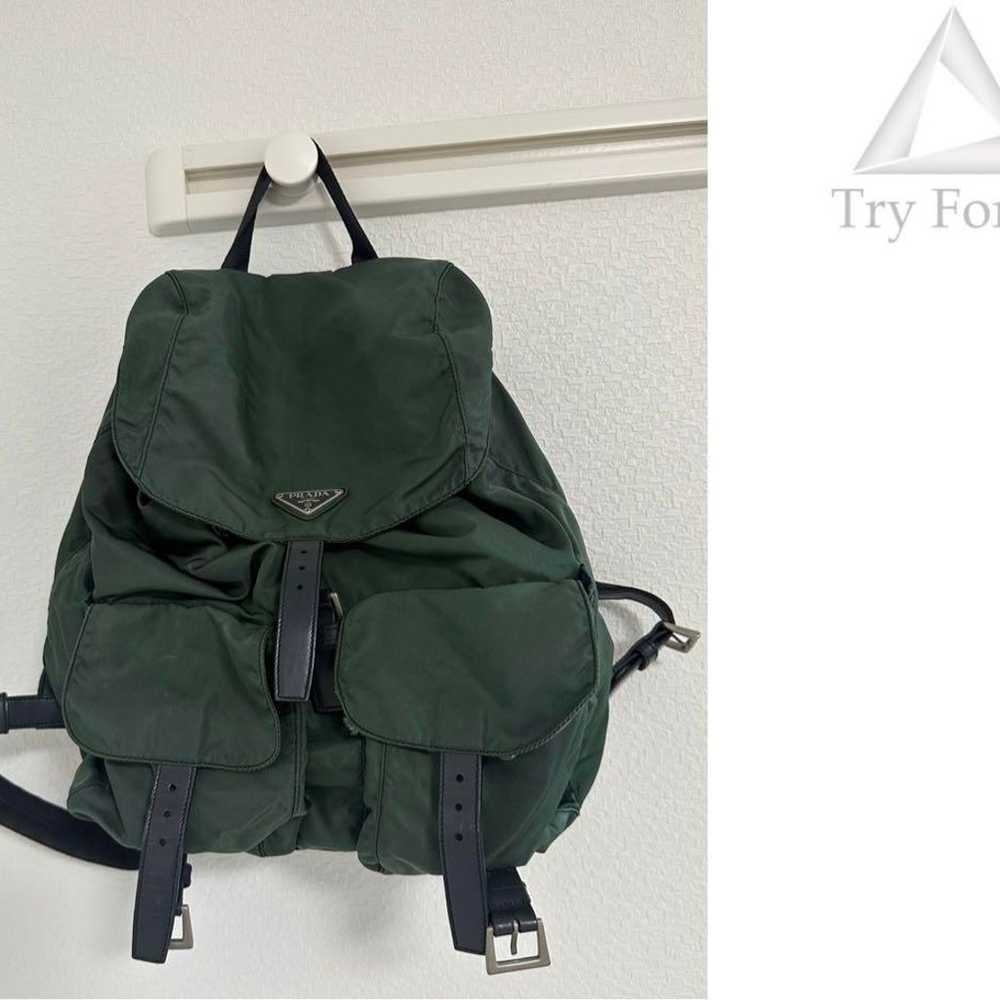 Prada Nylon Triangle Logo Plate Backpack Green - image 1