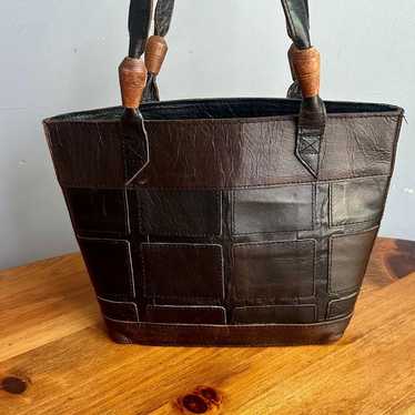 Vtg 70's Western newest Boho Handmade Leather Stitched Patchwork Saddle Bag Black Brown