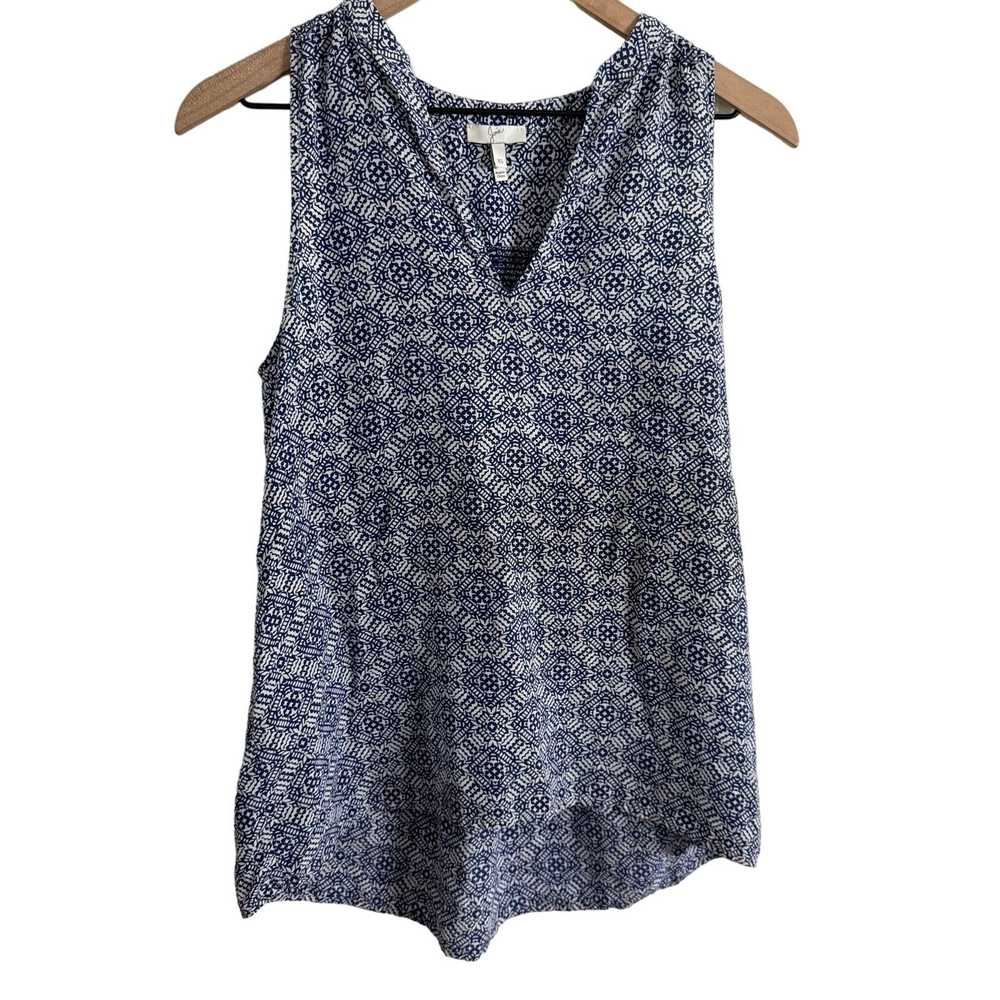 Joie Joie Blue & White Diamond Print Silk Tank To… - image 1