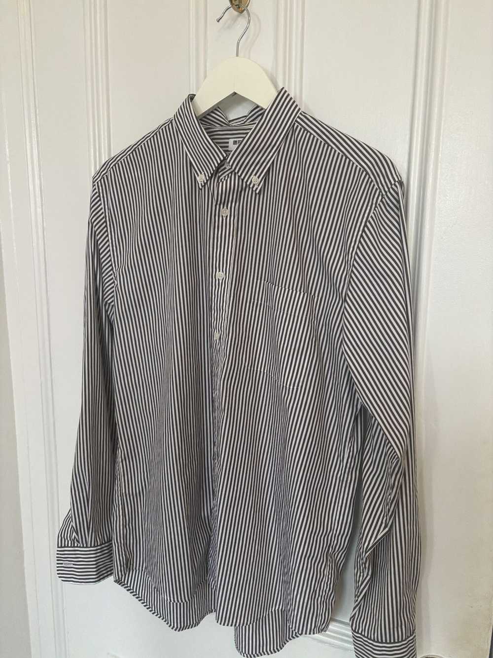 Uniqlo Brown Striped Uniqlo Button Up - image 1