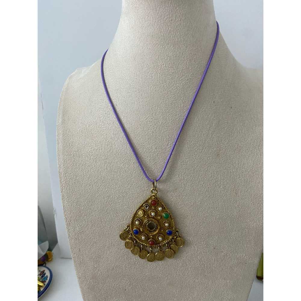 Vintage Vintage tribal pendant necklace gold tone - image 1