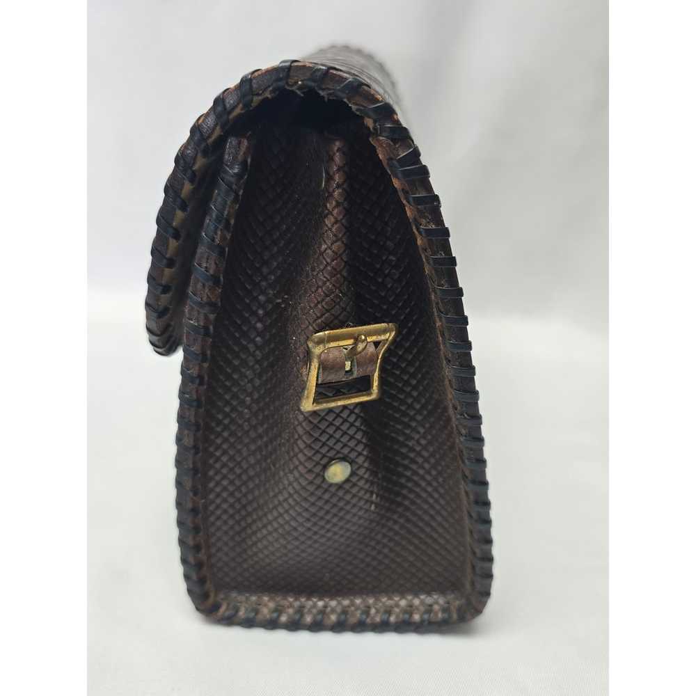 Vintage Dark Brown Leather Hand Tooled Saddle Bag… - image 3