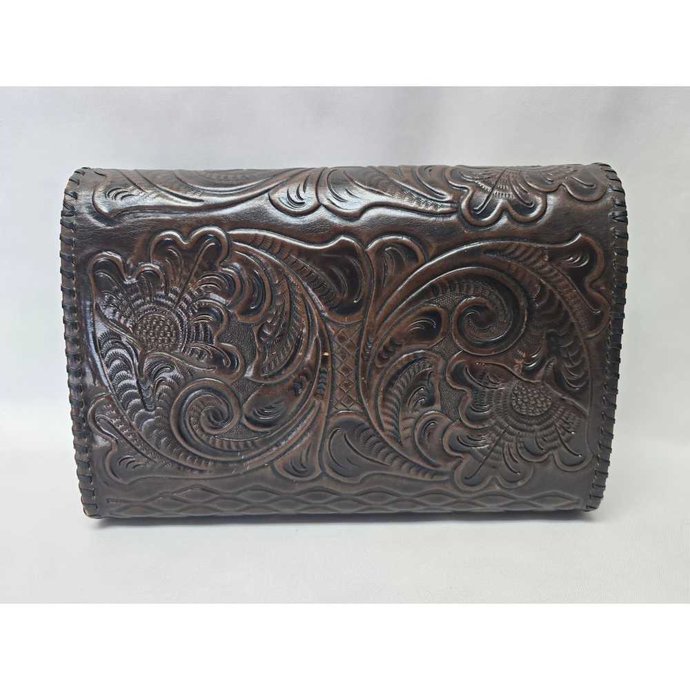 Vintage Dark Brown Leather Hand Tooled Saddle Bag… - image 5