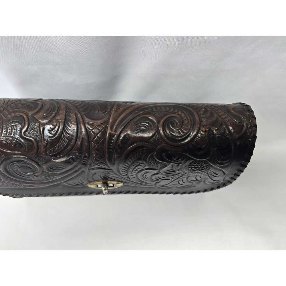 Vintage Dark Brown Leather Hand Tooled Saddle Bag… - image 7