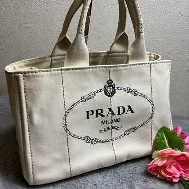 PRADA Handbag Tote Bag Canapa Canvas Triangle Plat