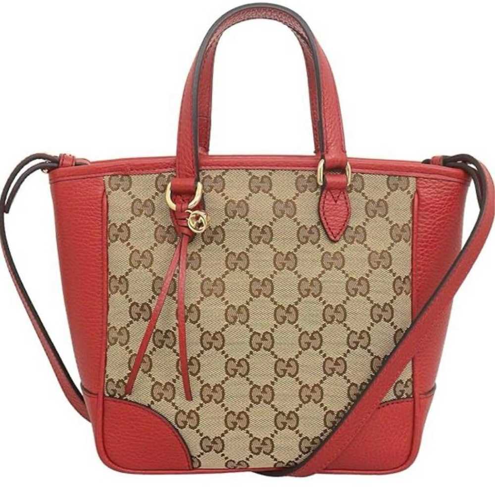 Gucci Tote Bag Red Canvas/Leather - image 1