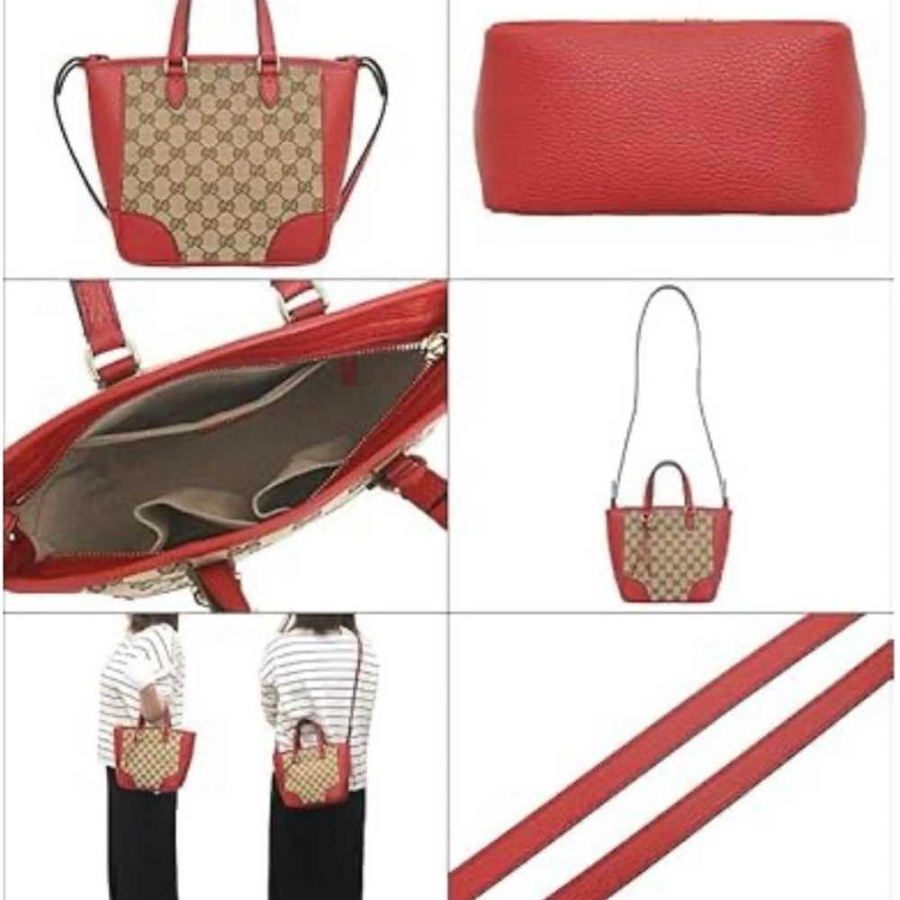 Gucci Tote Bag Red Canvas/Leather - image 2