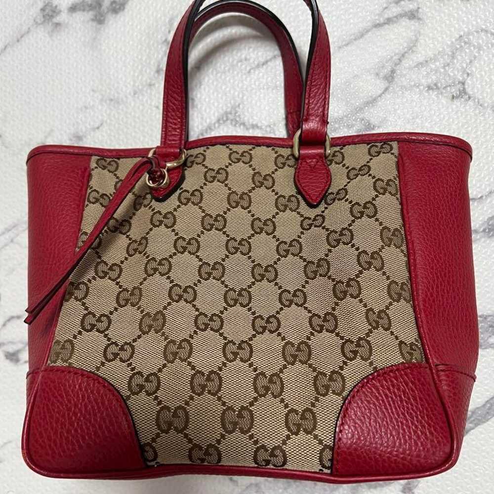 Gucci Tote Bag Red Canvas/Leather - image 4