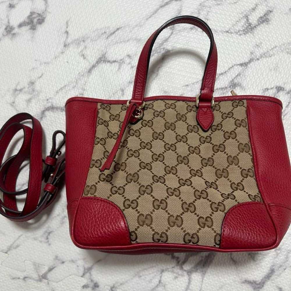 Gucci Tote Bag Red Canvas/Leather - image 5