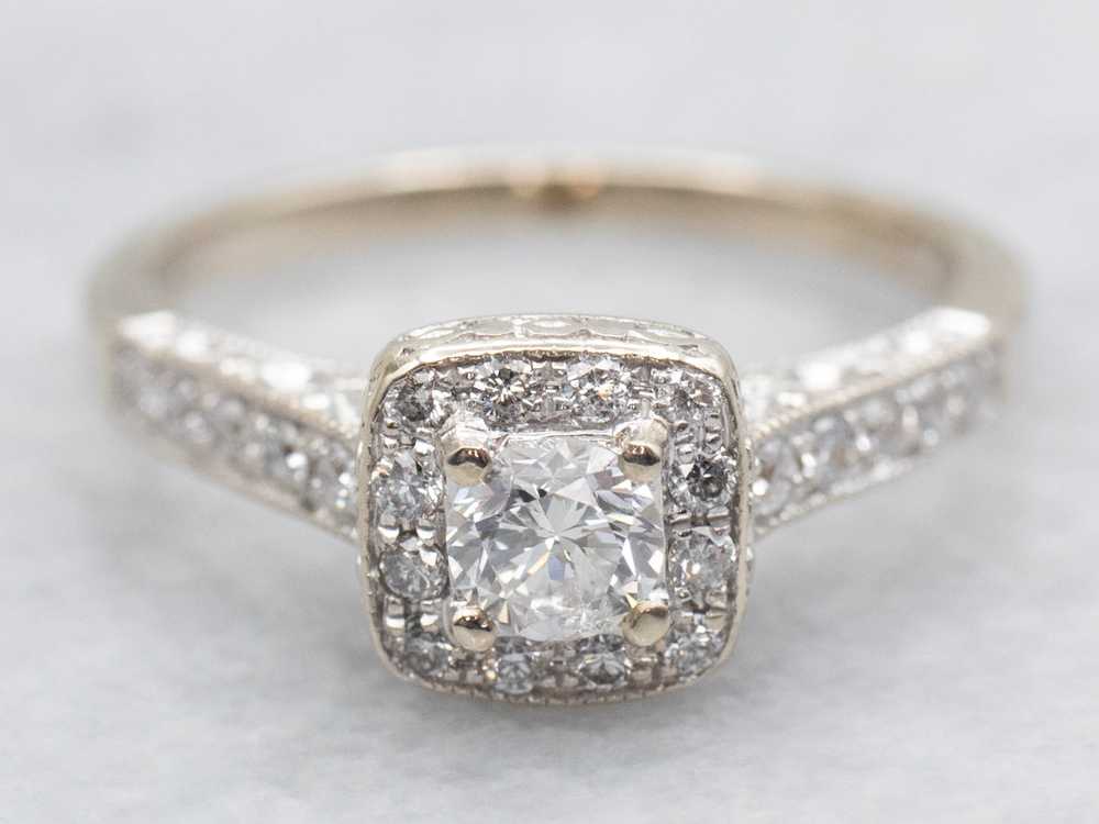 Modern Round Brilliant Diamond Halo Engagement Ri… - image 1