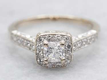 Modern Round Brilliant Diamond Halo Engagement Ri… - image 1