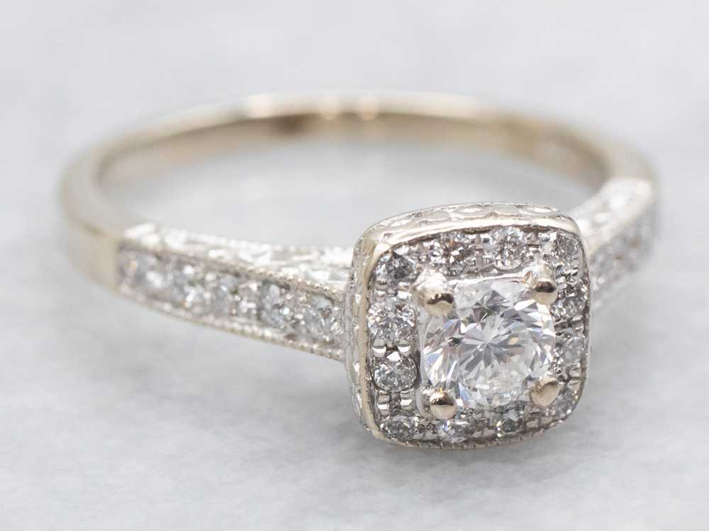 Modern Round Brilliant Diamond Halo Engagement Ri… - image 2